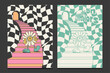 © Gumey - groovy 70s posters with funny flower characters, retro wall art, vector illustration