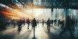 © Natee Meepian - Crowded public place with people passing walking in city traffic flow motion blur effect. Cinematic light Generative AI