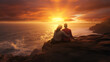 © ckybe - A gorgeous snap portraying joy, as two individuals hug while admiring the sunrise over the sea.