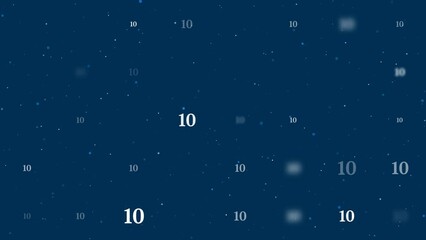 Poster - Template animation of evenly spaced number ten symbols of different sizes and opacity. Animation of transparency and size. Seamless looped 4k animation on dark blue background with stars