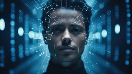 Aufkleber - A person's face undergoing a facial recognition scan for verification, lights on face.