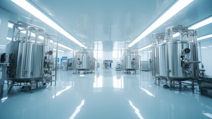 Leinwandbilder - Metal tanks and lab equipment inside of biopharmaceutical medicine factory.