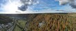 360 degrees panoramic aerial view of the jura nature mountains near the Blaubeuren on sunny day. Autumn. Swabian Alb Landscape. South Germany.