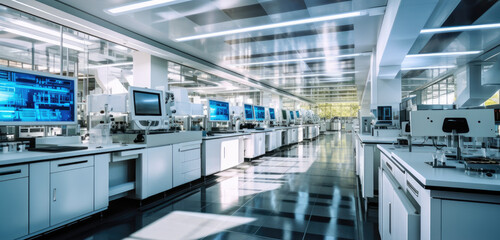 Wall Mural - Medical research laboratory, Science laboratory with cabinets and research desks, Computers and other analytical equipment.
