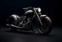 Stunning Black Bike 3d Model On A Dark Backdrop. Generative AI