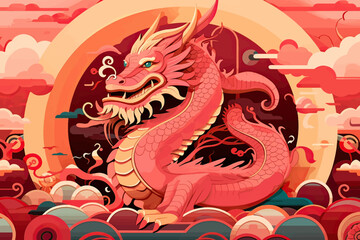 vector illustration of chinese pink dragon