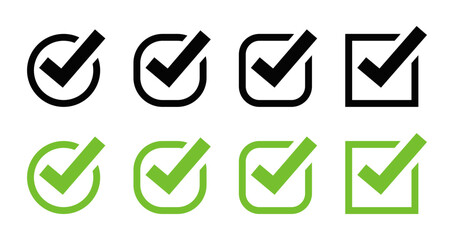 Aufkleber - check mark icon set. check box icon with correct, accept checkmark icons green tick box, check list circle frame - checkbox symbol sign. checkbox square frame