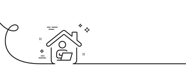Poster - work at home line icon. continuous one line with curl. outsource job sign. remote office employee sy