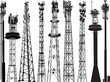 set of nine antenna black silhouettes on white background