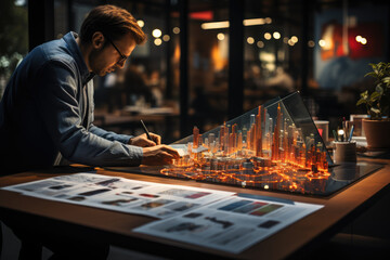 Poster - An entrepreneur conducting market research and feasibility studies before launching a new business venture. Concept of startup risk assessment. Generative Ai.