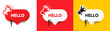 Hello welcome tag. Speech bubble with megaphone and woman silhouette. Hi invitation offer. Formal greetings message. Hello chat speech message. Woman with megaphone. Vector