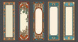 Art-nouveau color empty banners. Romantic art deco modern frames with floral ornament, vintage colour borders, retro packaging decor with flowers
