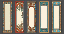 Art-nouveau Color Empty Banners. Romantic Art Deco Modern Frames With Floral Ornament, Vintage Colour Borders, Retro Packaging Decor With Flowers