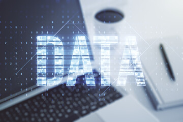 Aufkleber - Creative Data word sign on modern laptop background. Multiexposure