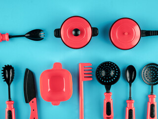 play set of kitchen items and accessories, kitchen and cook game for children