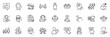 © blankstock - Icons pack as Teamwork, Three fingers and Stress line icons for app include Volunteer, Vaccination, Inspect outline thin icon web set. Psychology, Winner cup, Cursor pictogram. Vector