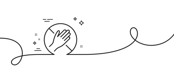 Poster - dont touch line icon. continuous one line with curl. hand warning sign. hygiene notification symbol.