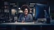 plus size happy curvy black woman manager modern office successful job business photo black