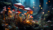 Dreamy fantasy mushrooms in magical forest. Generative Ai