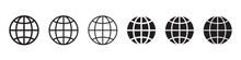 Globe Icon, WWW World Wide Web Set Site Symbol, Internet Collection Icon, Website Address Globe, Flat And Outline Signs.