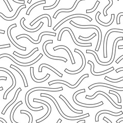 Poster - Monochrome geometric seamless pattern. Black outline curved lines