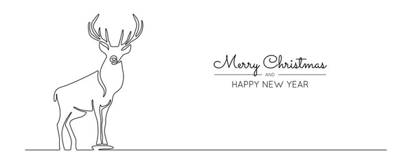 Wall Mural - One continuous line drawing of reindeer. Wild animal deer silhouette for christmas symbol in simple linear style. National park elegance concept in editable stroke. Doodle vector illustration