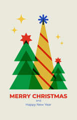 Aufkleber - Merry Christmas and Happy New Year greeting cards, posters, holiday covers, xmas templates in modern minimalist geometric style for web, social media, calendar, vector print. 