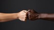 multiracial group with black african American Caucasian and Asian hands holding each other wrist in tolerance unity love 