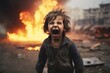 Heartbreaking Image of a Crying Child in a War-Torn City After Bombing