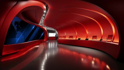 Tv studio. News room. Studio Background. Newsroom bakground. Backdrop for any green screen or chroma key video production. Loop. 3D rendering.
