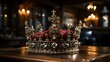 king's crown on a wooden table with a blurry background