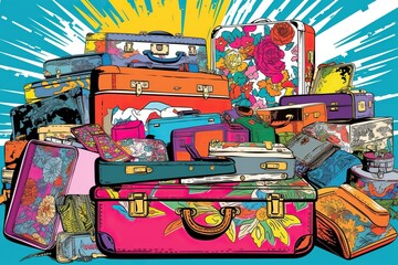 Pop art travel, luggage in many colors.