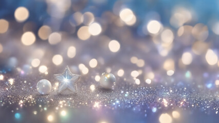 Wall Mural - Christmas and New Year 2024 Wallpaper with Bokeh Background, beautiful, elegant sparkly decoration and copy space. Light blue background.