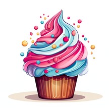 Cartoon-style Cupcake Isolated On White Background.