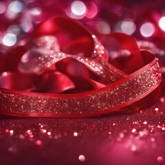 Wall Mural - Red ribbon Valentines Wallpaer. Red IG Valentine Background, Valentine Love Wallpaper with Bokeh Background, beautiful, elegant sparkly decoration and copy space