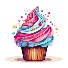 Cartoon-style cupcake isolated on white background.