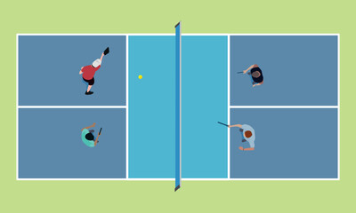 Wall Mural - premium illustration of pickleball players playing together from top view angle best for your digita