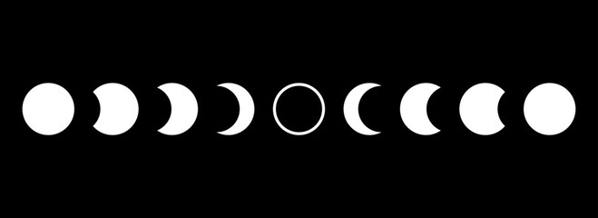 Wall Mural - full moon eclipse concept illustration. set of moon phases or stages. total sun eclipse and lunar cy