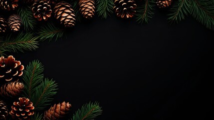 Wall Mural - Frame of pine cones on dark background