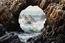 Circular Opening Amidst Sea Rocks. Generative AI