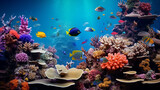 Fototapeta  - beautiful underwater scenery with various types of fish and coral reefs