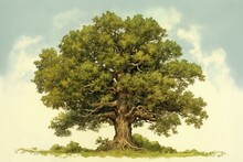 Vintage Illustration Of An Oak Tree. Generative AI