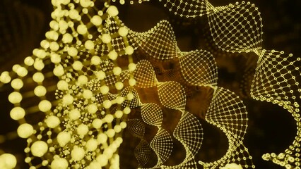 Poster -  Abstract technology big data background. Design. Spinning dotted spirals on a black background.