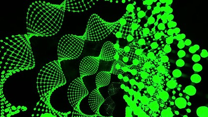 Poster -  Abstract technology big data background. Design. Spinning dotted spirals on a black background.