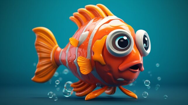fish super cute octane render toy style Plastic textu.Generative AI