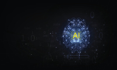 Poster - Digital brain circuit of AI Artificial Intelligence with data engineering and processing, Customer service AI chatbot, AI prompt assignment technology, business intelligence