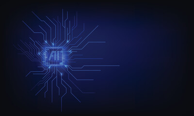 Wall Mural - Vector futuristic microchip CPU circuit board blue light. Technology abstract background.