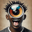 Loudspeaker with human eyes and mouth - Photo collage design