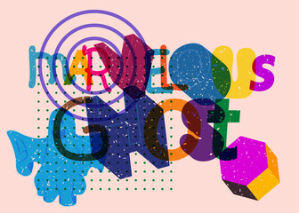 Poster - Risograph Marvelous Ghost word with geometric shapes. Holiday Halloween trendy riso graph design.