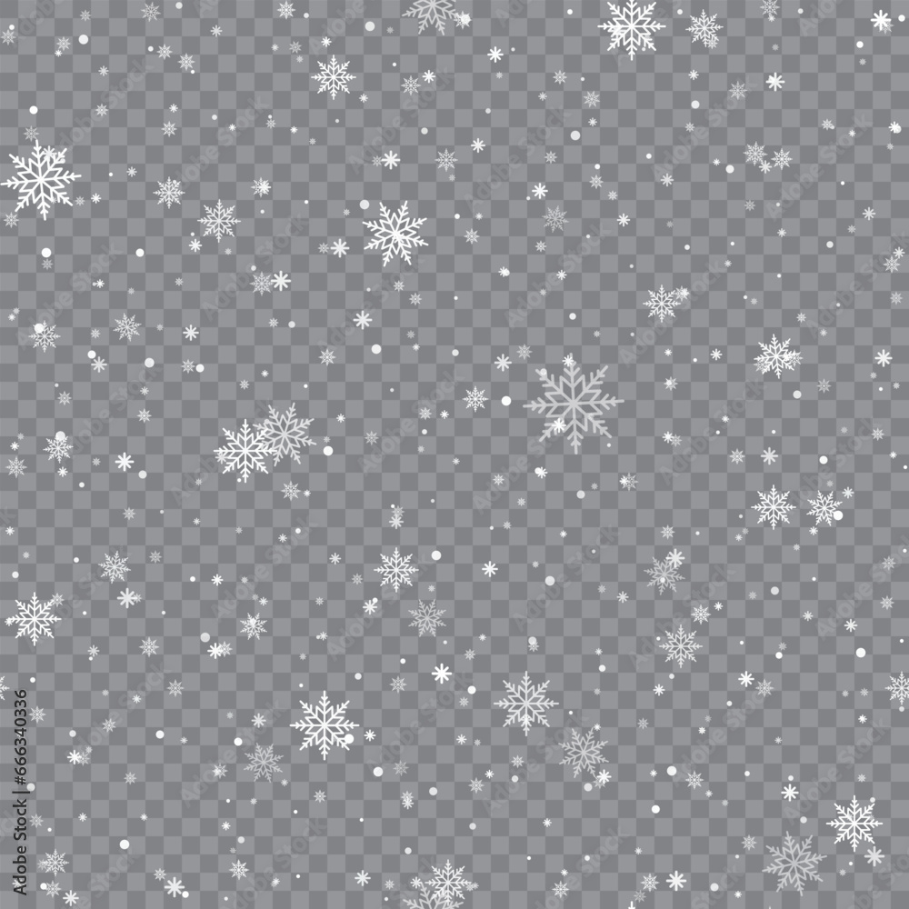 Seamless Xmas pattern with falling snowflakes on transparent background ...